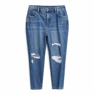 Royalty Rigid Mid-Rise Boyfriend Distressed Ripped Jeans Medium Wash Blue Sz 32